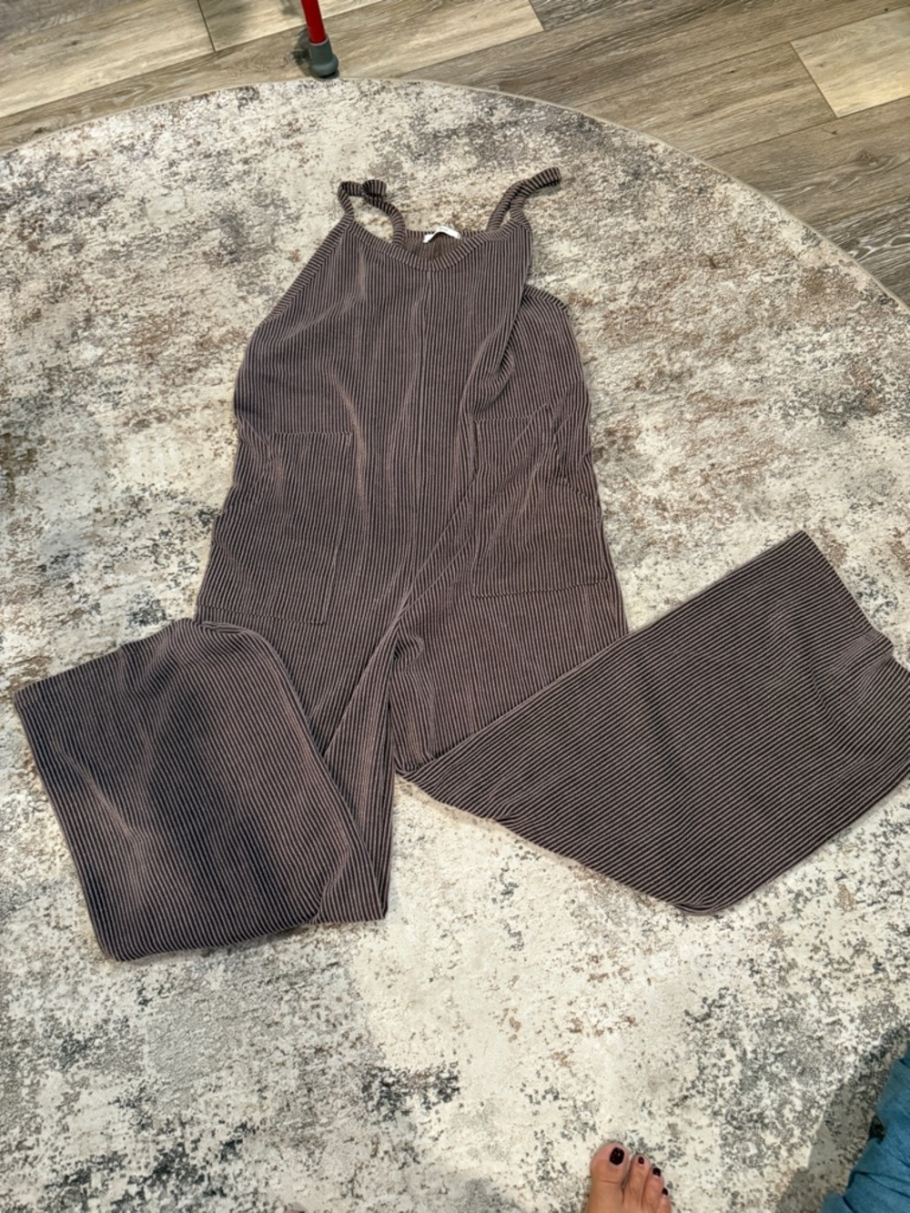 Sleeveless Ribbed Wide-Leg Jumpsuit - Taupe